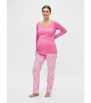 Mama.Licious Mamalicious Maternity Pink Long Sleeve Pyjama Set with Heart Print
